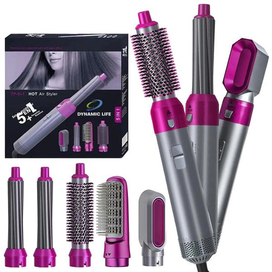 5 In 1 Electric Hair Dryer Brush | Blow Dryer Hair Comb Curling Wand Detachable Brush Kit Negative Ion Straightener Hair Curler